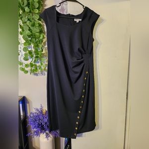 Shelby and palmer navy blue rouched dress with gold button accents size 14